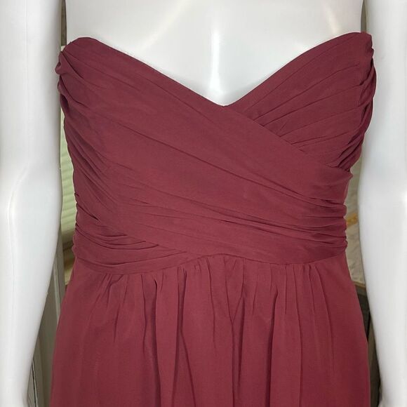 Alfred Angelo Maroon Chiffon Layers Princess Bodice Strapless Prom Dress - Picture 5 of 15